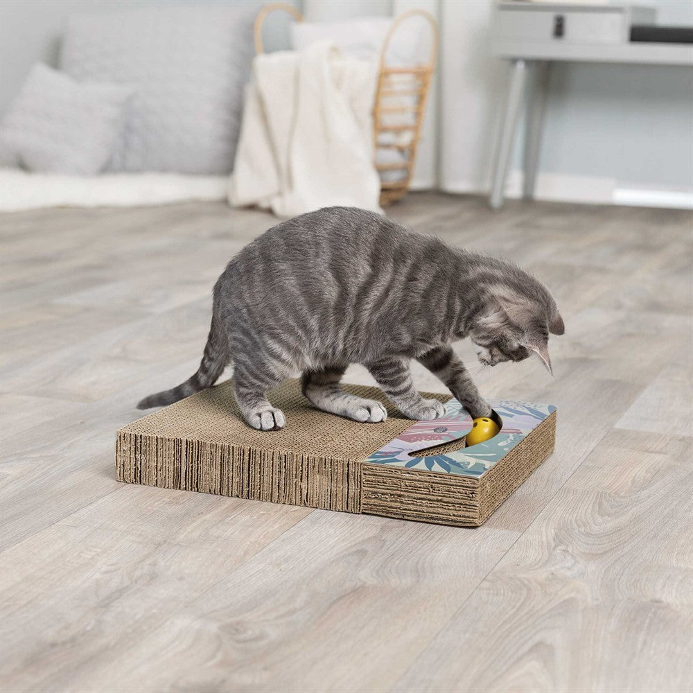 Trixi - Klösbräda med leksak, wellpapp, Catnip, 38 × 30 cm, vit