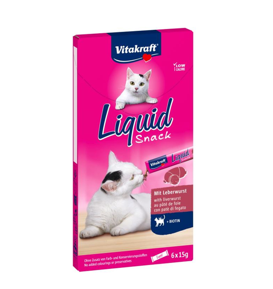 Vitakraft - Liquid Snack Leverkorv + Biotin, 6x15 g