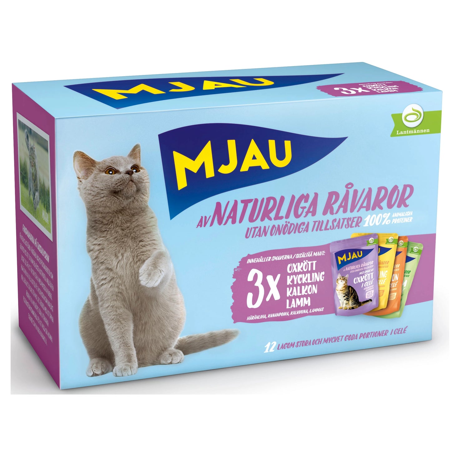 Mjau - multibox – portionspåsar bitar i gelé med köttsmak 12x85 g