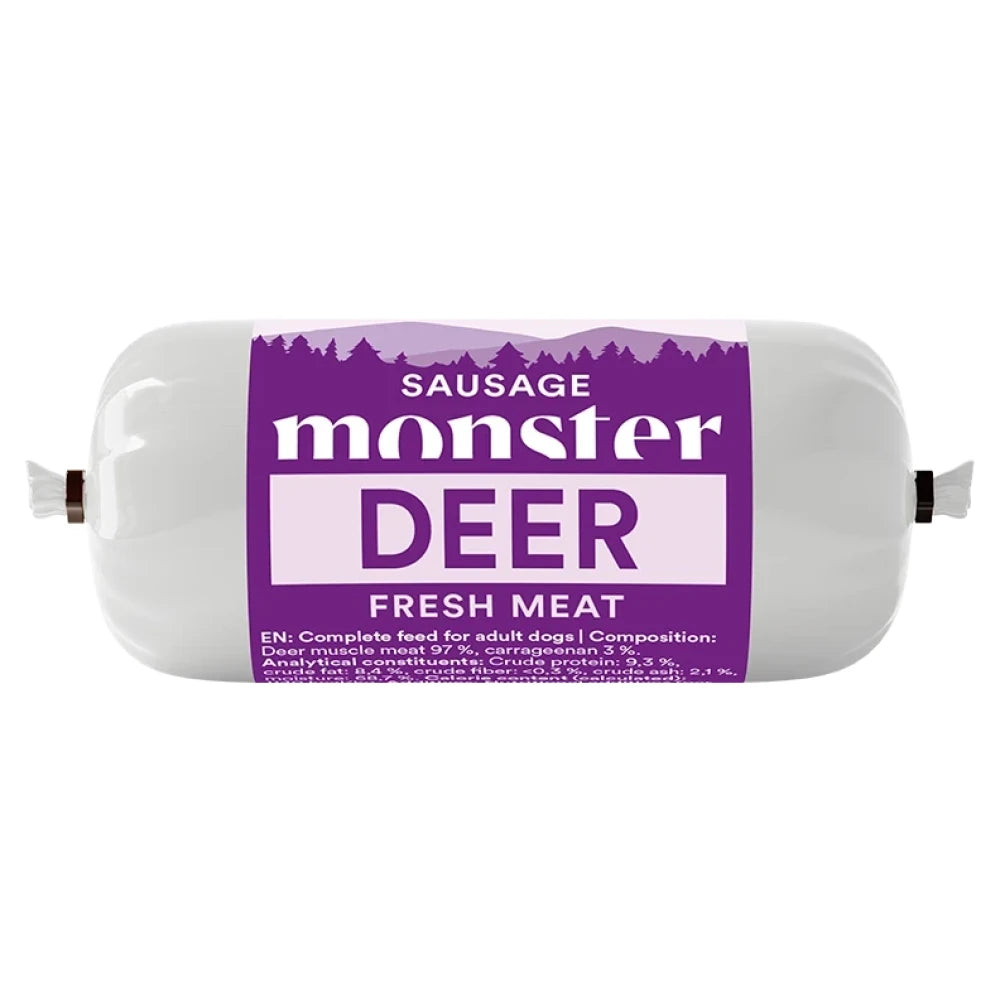 Monster Dog Sausage Deer finns som 80g & 400g