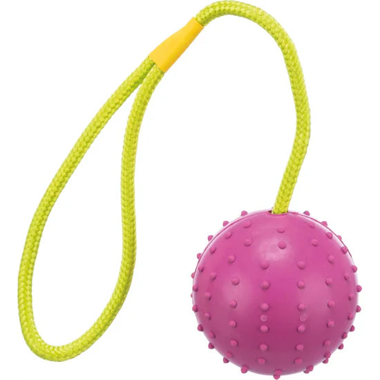 Trixie - Gummiboll 7 cm med rep 30 cm, lime/rosa