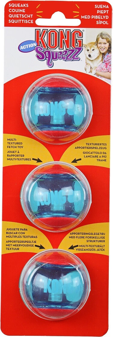 KONG - Squeezz Action Ball Röd 3pack