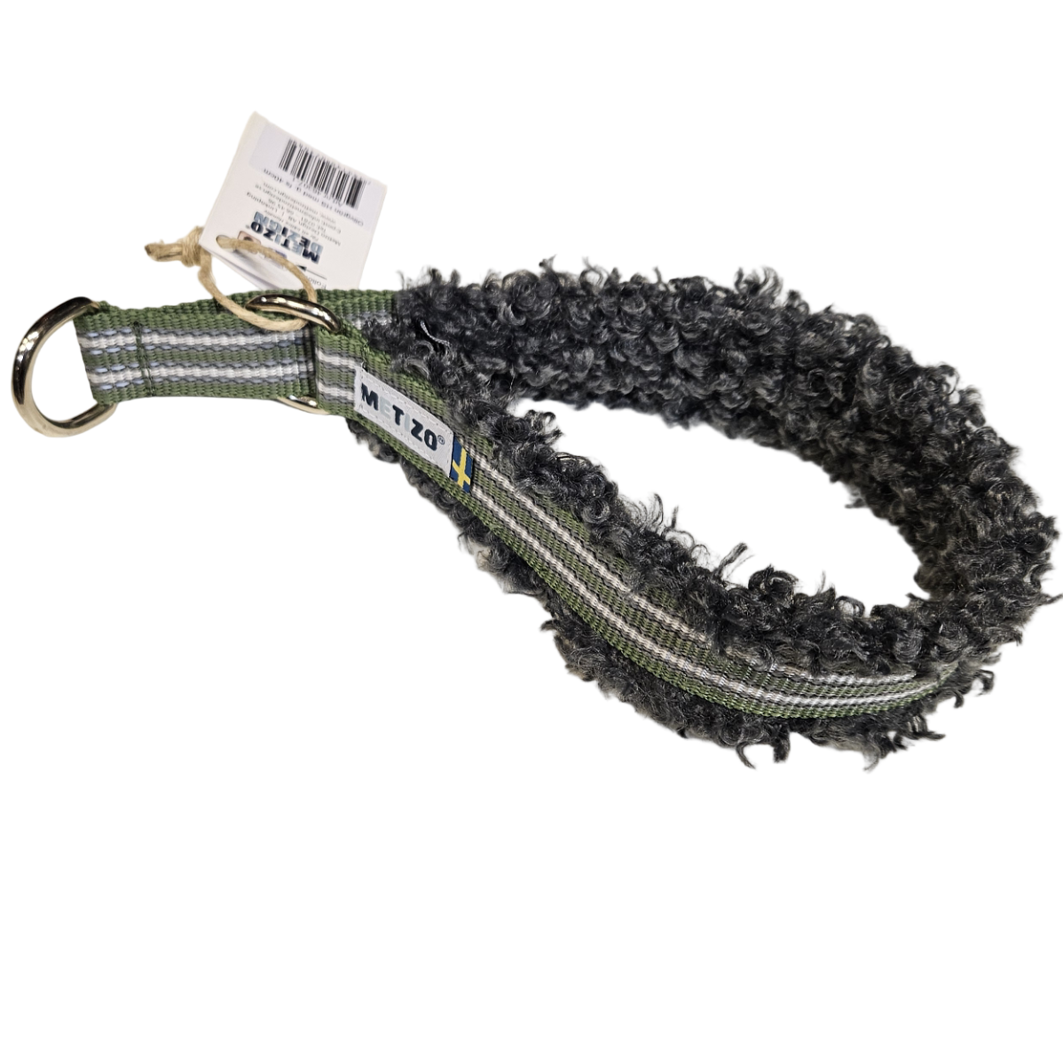 Metizo - Halsband med foder av grå fårskinnsimitation 50 cm (30 mm bred), Olivgrön