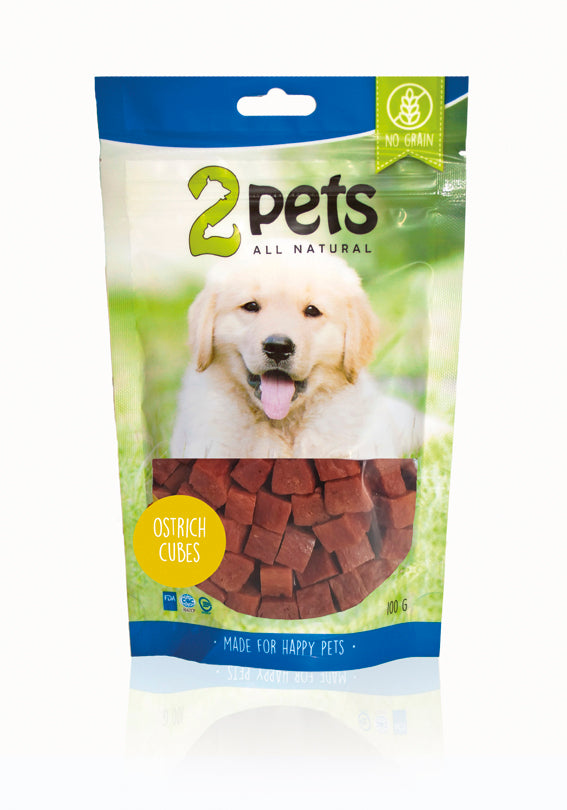 2pets - Dogsnack Ostrich/Struts Cubes, 100 g