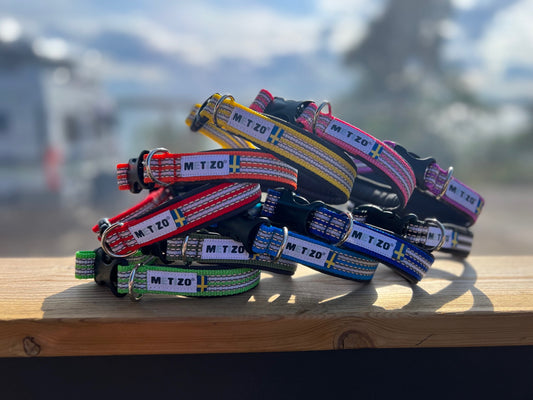 Metizo - Halsband - Fast med foder av grå fårskinnsimitation 45 cm (30 mm bred), Olivgrön