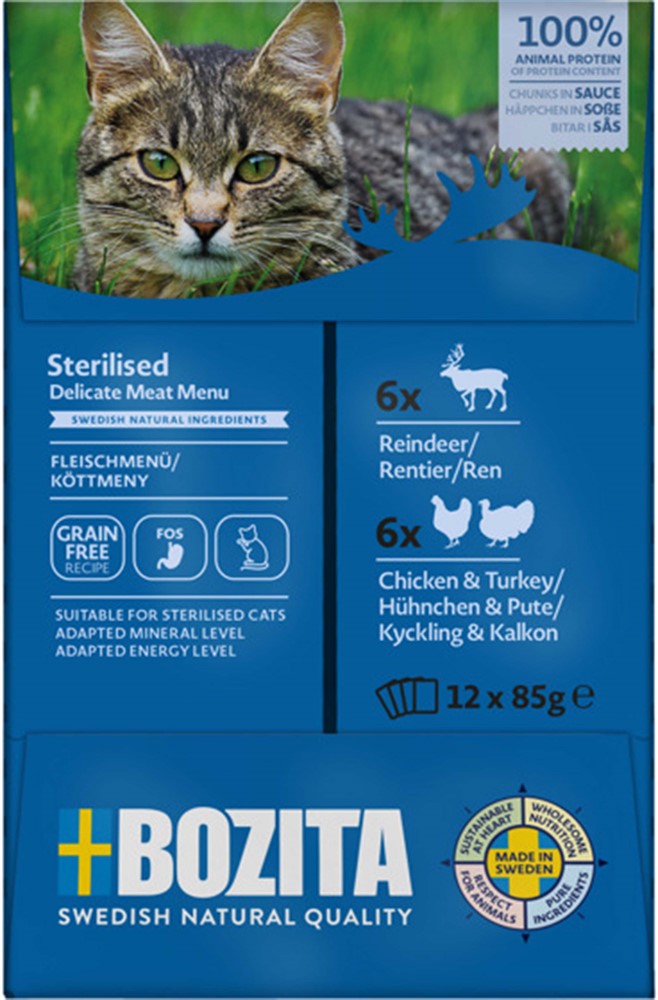 Bozita - Katt, S Multibox 12x85g Köttmeny i sås Ren kykling/kalkon /1.02 kg