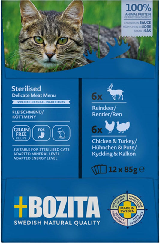 Bozita - Katt, S Multibox 12x85g Köttmeny i sås Ren kykling/kalkon /1.02 kg