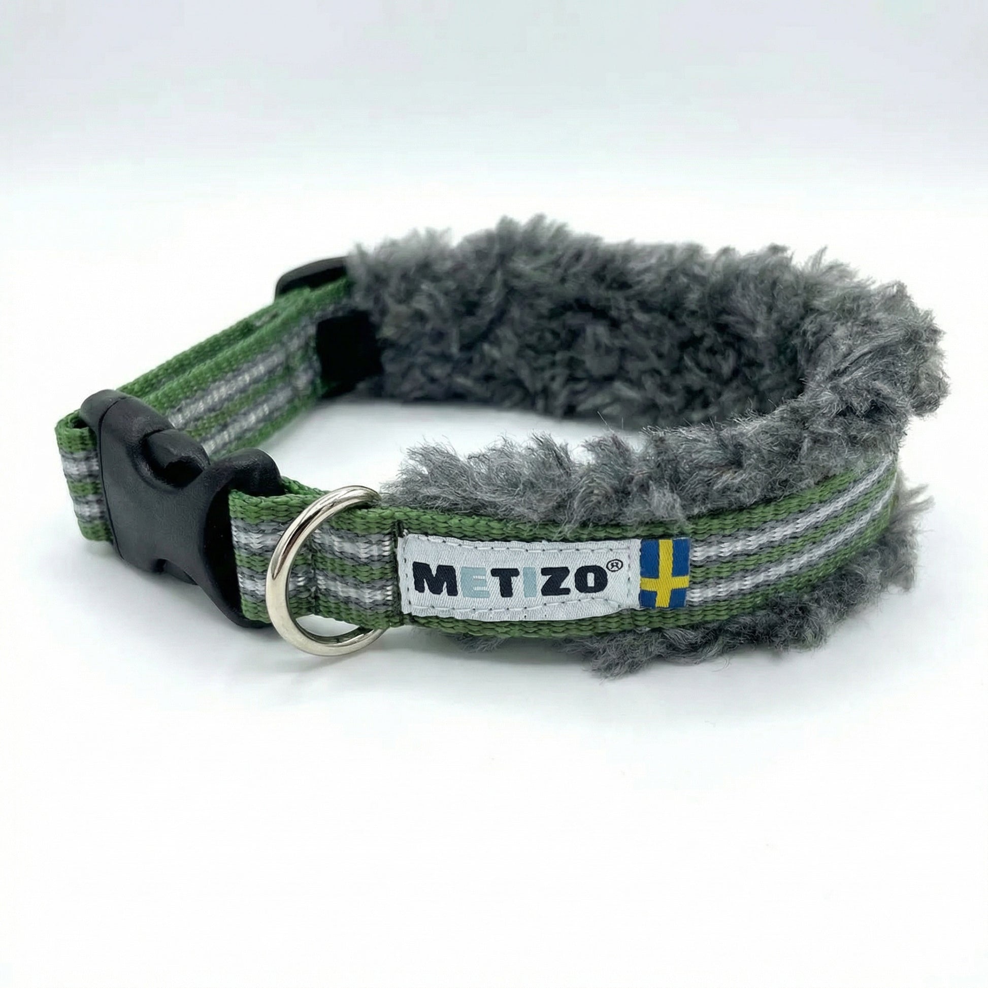 Halsband fast/fårskinn Olivgrön 