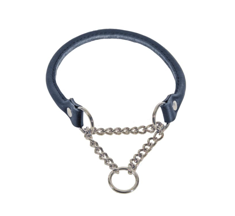 Alac - Läderhalsband Halvstryp Svart 40-50 cm