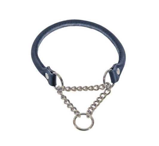 Alac - Läderhalsband Halvstryp Svart 55-65 cm