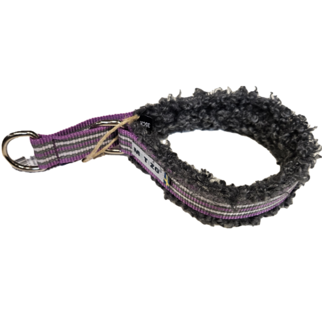 Metizo - Halsband med foder av grå fårskinnsimitation 30 cm (25 mm bred),  Lila