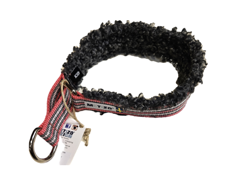 Metizo - Halsband med foder av grå fårskinnsimitation 40 cm (25 mm bred), Rosa
