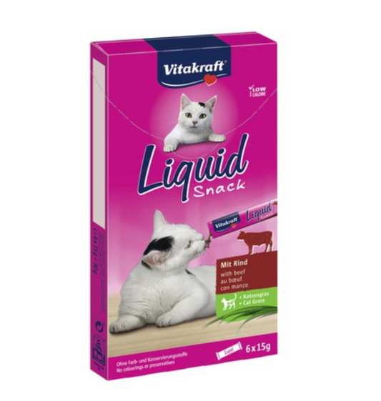 Vitakraft - Liquid Snack Biff + Kattgräs 6x15 g