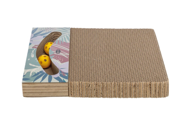 Trixi - Klösbräda med leksak, wellpapp, Catnip, 38 × 30 cm, vit