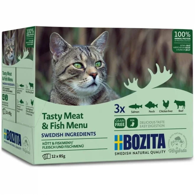 Bozita - Katt, Pouch Multibox Meat & Fish in Jelly 85 g x 12 st