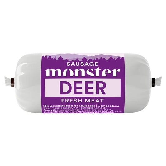 Monster Dog Sausage Deer finns som 80g & 400g