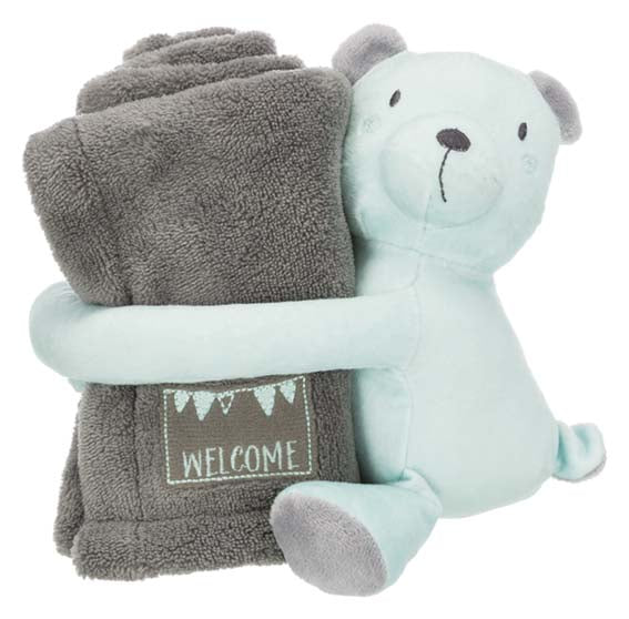 Trixie - Junior cuddly set filt/björn, plysch, 75 × 50 cm, Finns i två färger