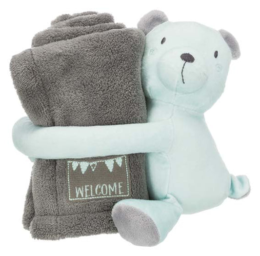 Trixie - Junior cuddly set filt/björn, plysch, 75 × 50 cm, Finns i två färger