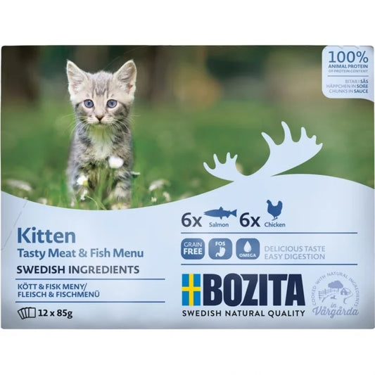 Bozita - Katt, Kitten Meat & Fisk i Sås Pouch 12 x 85 g